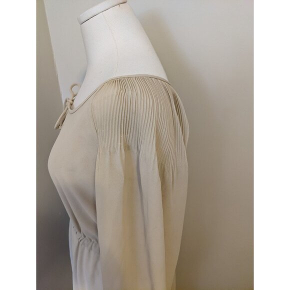 Vintage 70s Tan Maxi Dress Long Sleeve Drawstring Boho Prairie Peasant Retro L - Picture 6 of 9